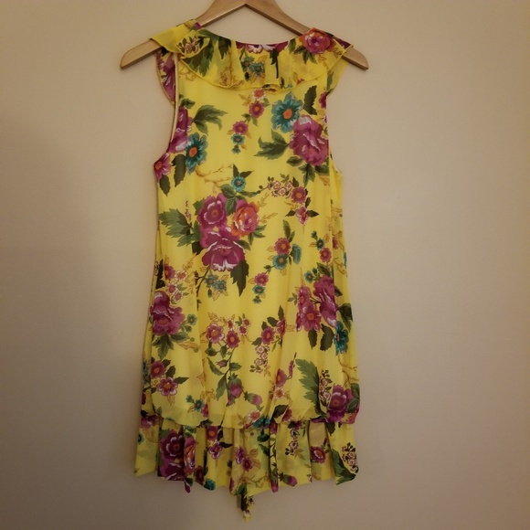 Ruffled Yellow Dress with Pink Flowers - Picture 2 of 4